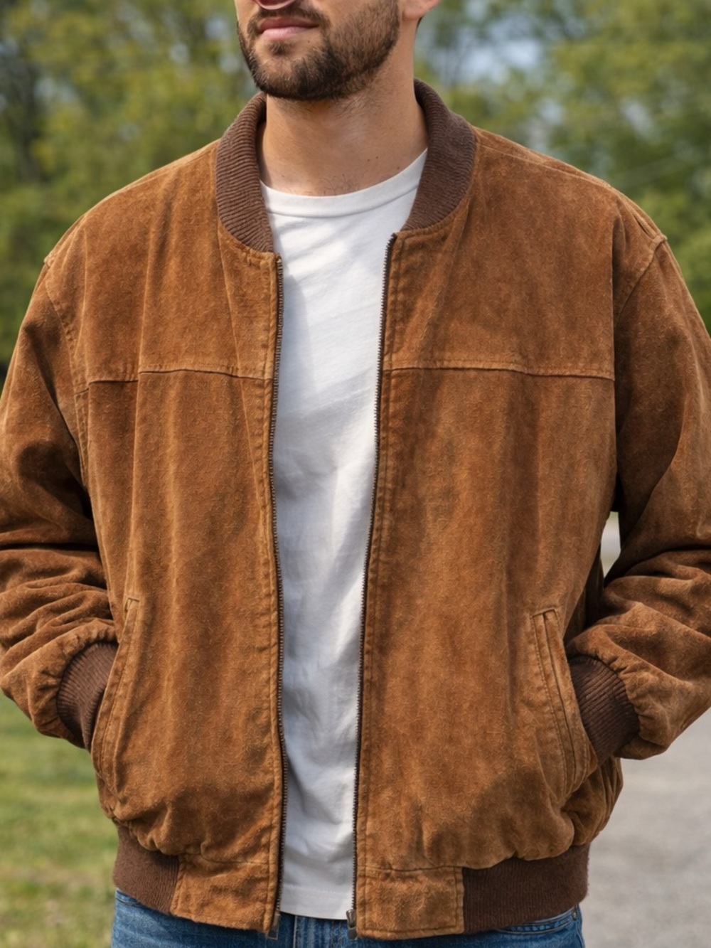 Boston Harbor Vintage Suede Bomber Jacket